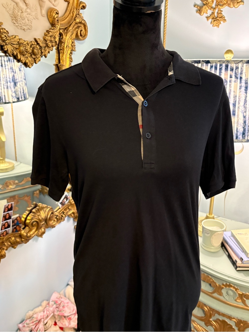 Burberry Black Polo with Signature Check Trim